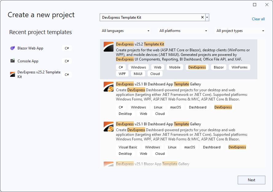 DevExpress Template Kit