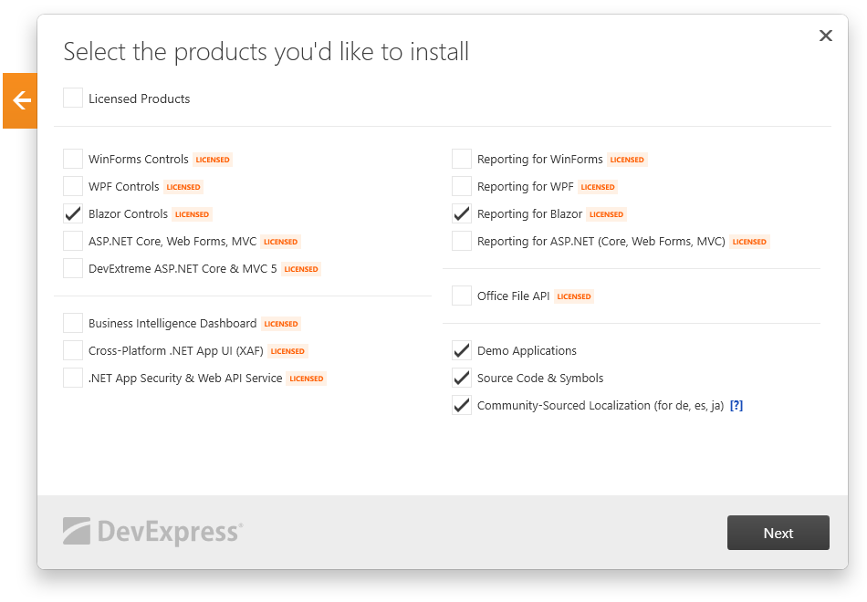 DevExpress Unified Component Installer - Blazor
