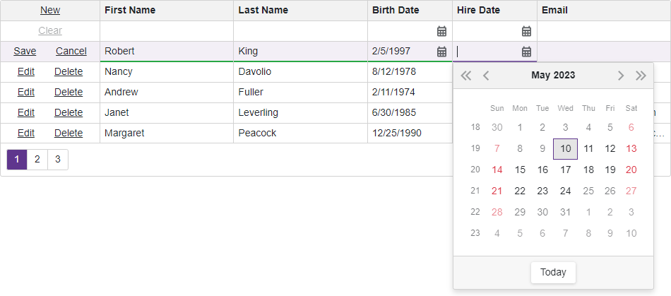 Limited dates in the calendar editor