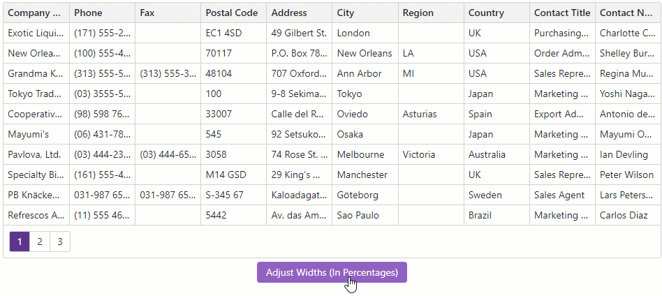 Adjust Widths in Percentages