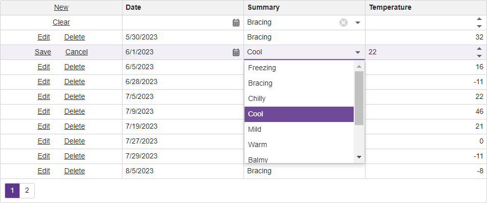 Combo Box in Edit Row