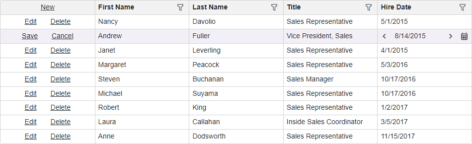 Blazor Grid Inline Edit Row