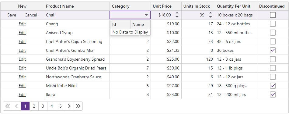 Combo box settings - Empty Category