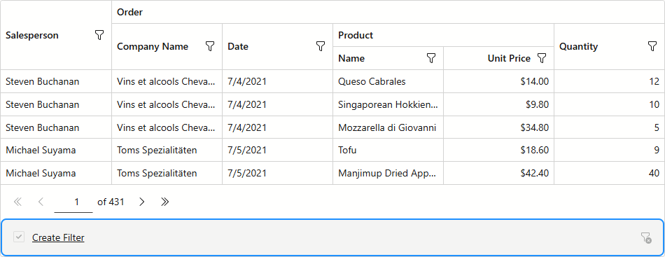 DevExpress Blazor Grid - Customize Filter Panel