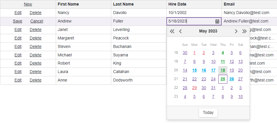 Date Editor Cell Template