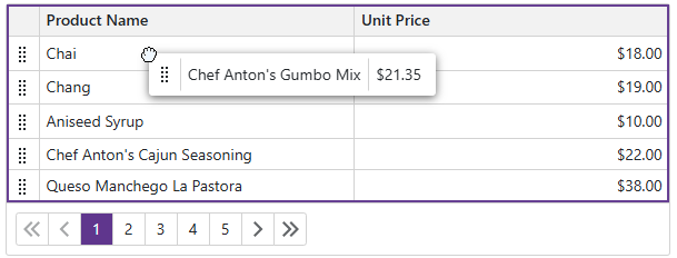 Drop rows onto the component