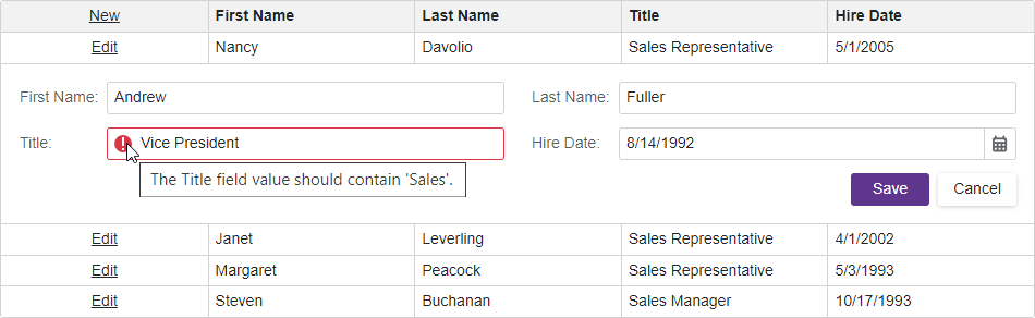 Blazor Grid Editing Custom Validation