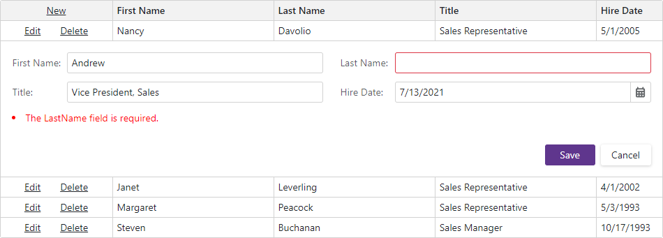 Blazor Grid Input Validation