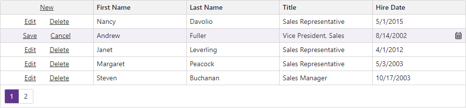 Blazor Grid Inline Edit Row