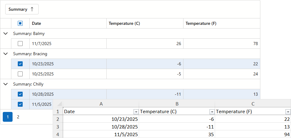 Excel Export - Flat Selected Rows Export Mode
