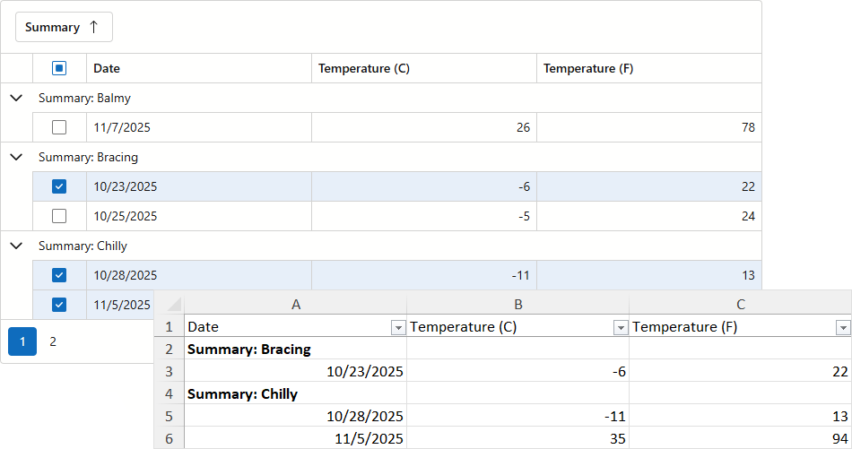 Excel Export - Keep Grouping Selected Rows Export Mode