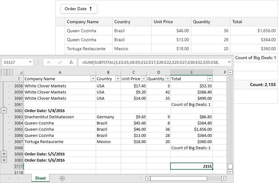 Grid - Calculate total summary on composite range