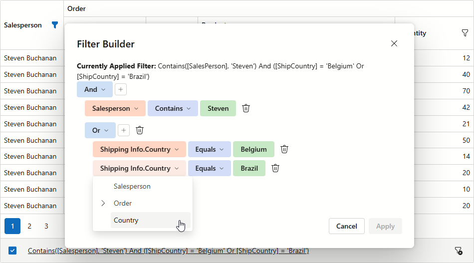 DevExpress Blazor Grid - Filter Builder Template