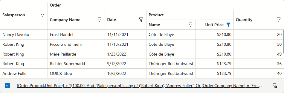 DevExpress Blazor Grid - Filter Panel