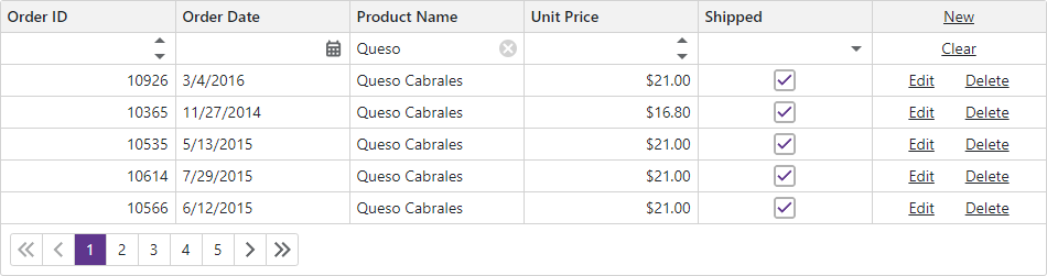 Blazor Grid Filter Row Command Column