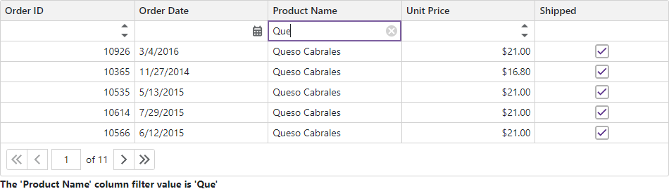 Blazor Grid Filter Row Value Changed