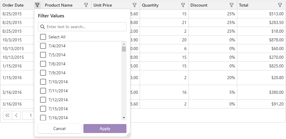 Plain dates in filter menu