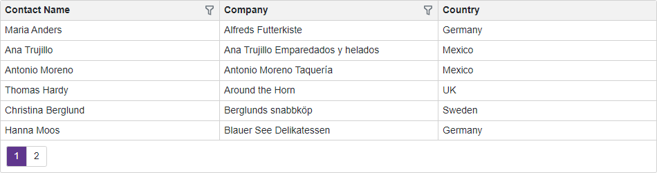 Blazor Grid - Filter Menu