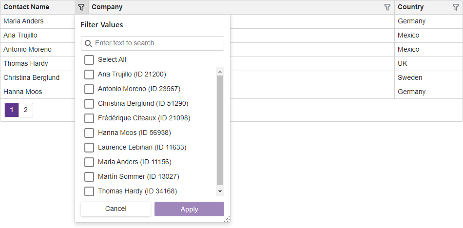 Blazor Grid - Customized filter menu items