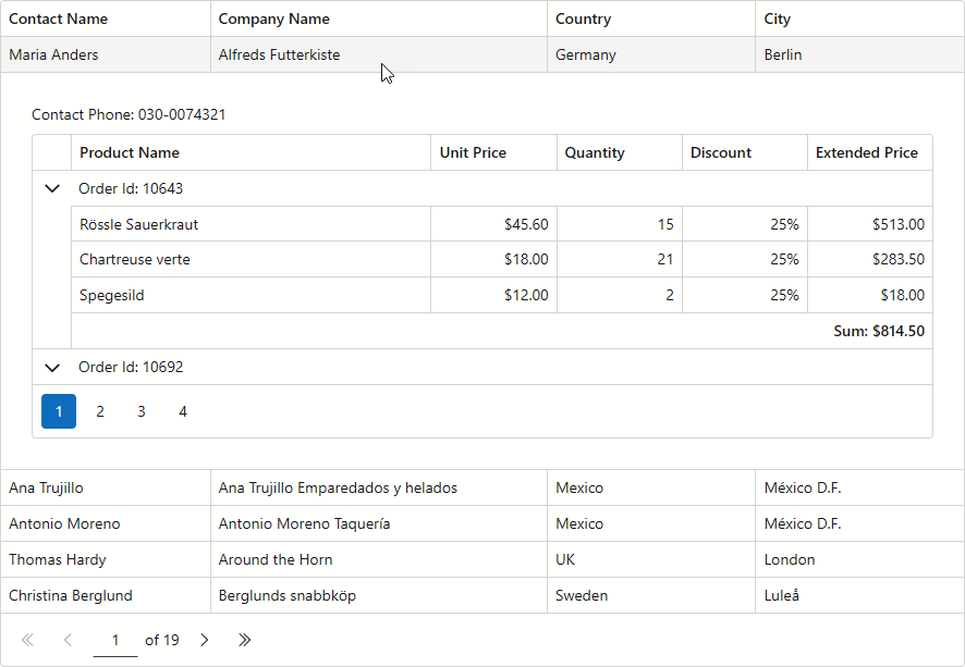 Blazor Grid - Hide Detail Row Expand Buttons