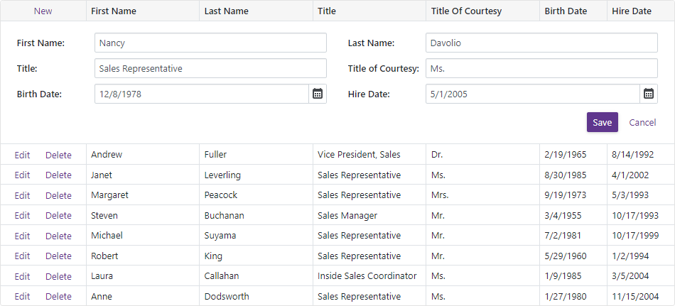 Blazor Grid Edit Data