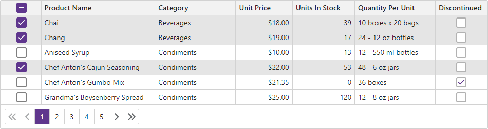 Blazor Grid Selection