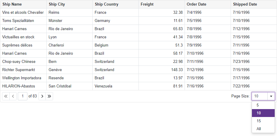 Blazor Grid Page Size Selector