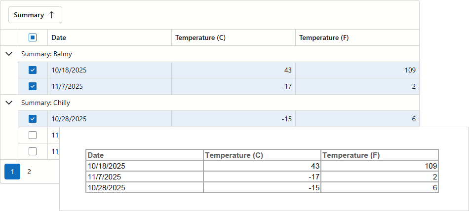 PDF Export - Flat Selected Rows Export Mode