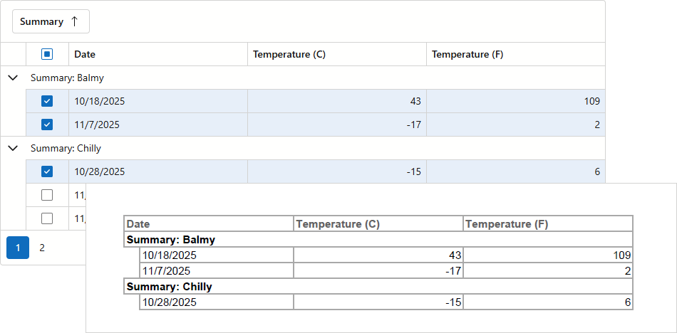 PDF Export - Flat Selected Rows Export Mode
