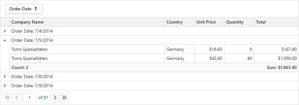 Blazor Grid Group Footers Display Mode Auto