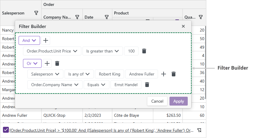 Blazor Grid - Filter Builder