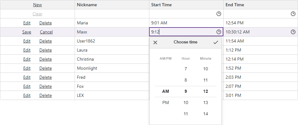 Grid - Time Editor