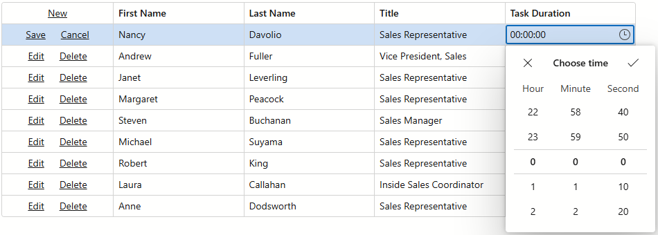 Time Edit Settings - Second Increment