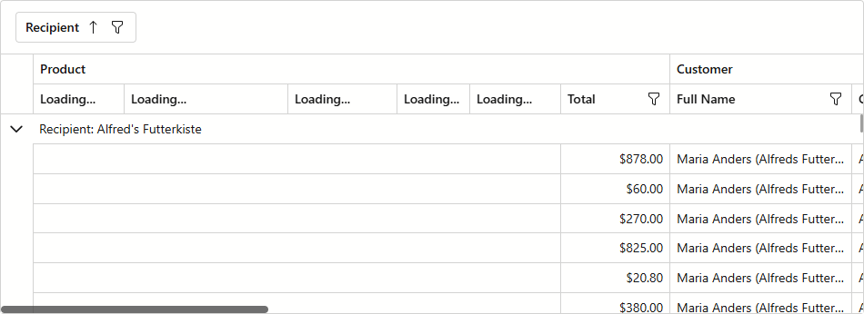 Blazor Grid - Virtualized Column Caption
