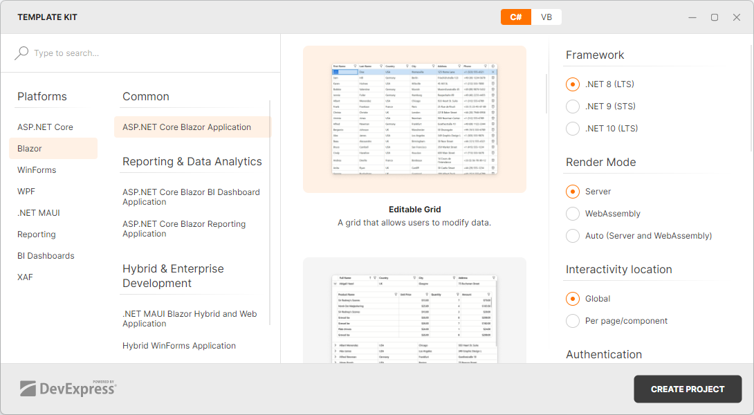 DevExpress Template Kit - Data Grid
