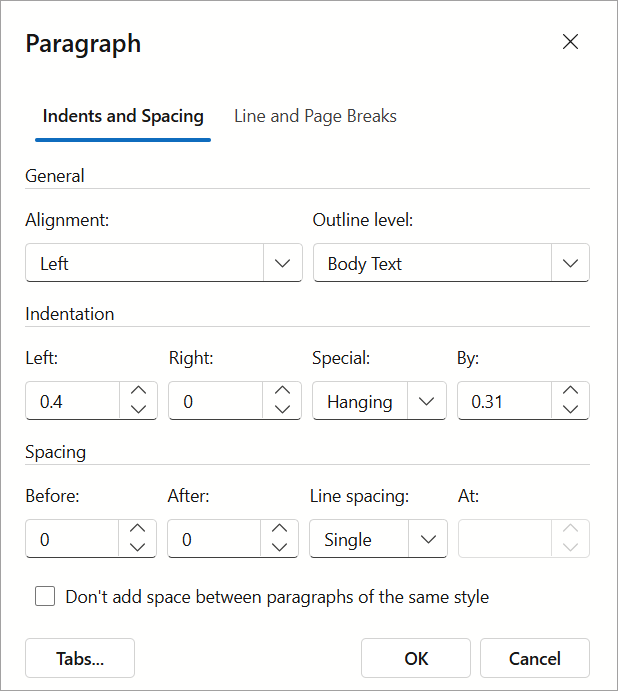 Paragraph Dialog