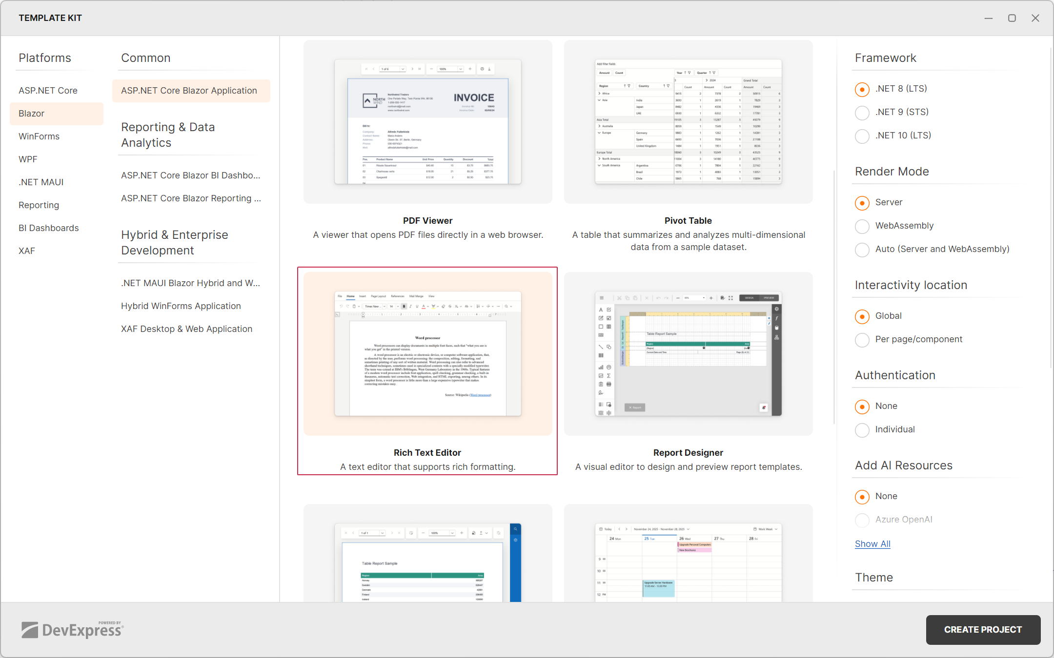 Project Wizard - Settings
