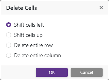 Delete Cells Dialog