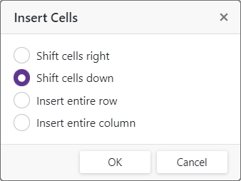 Insert Cells Dialog