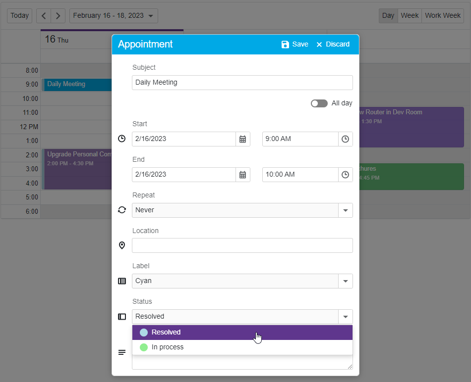 Scheduler Appointment Custom Status