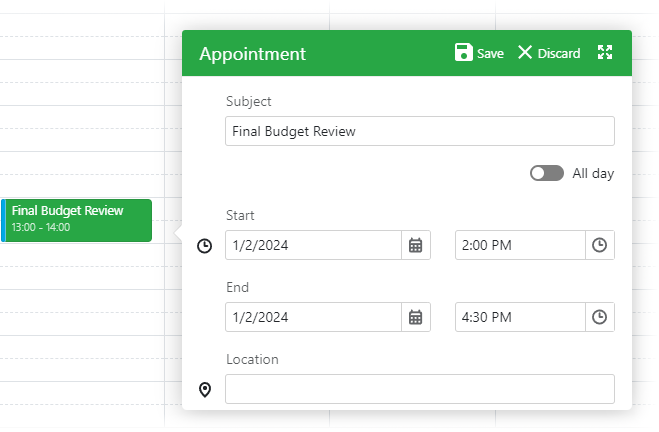 Scheduler - An Appointment edit form