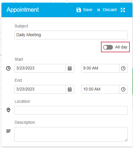 Scheduler Appointment Form All Day