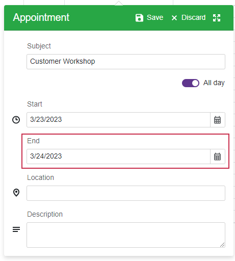 Scheduler Appointment Form End Date