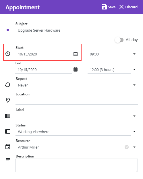 Scheduler Appointment Form Start Date