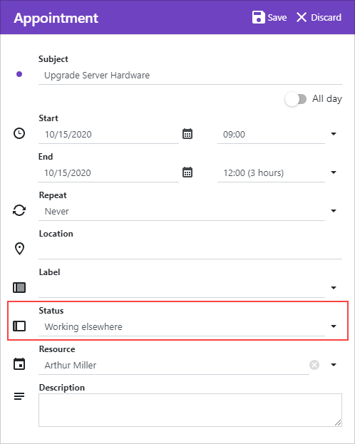 Scheduler Appointment Form Status