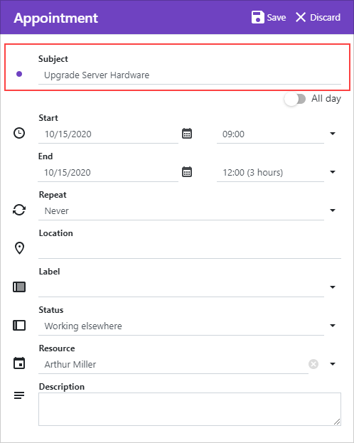 Scheduler Appointment Form Subject