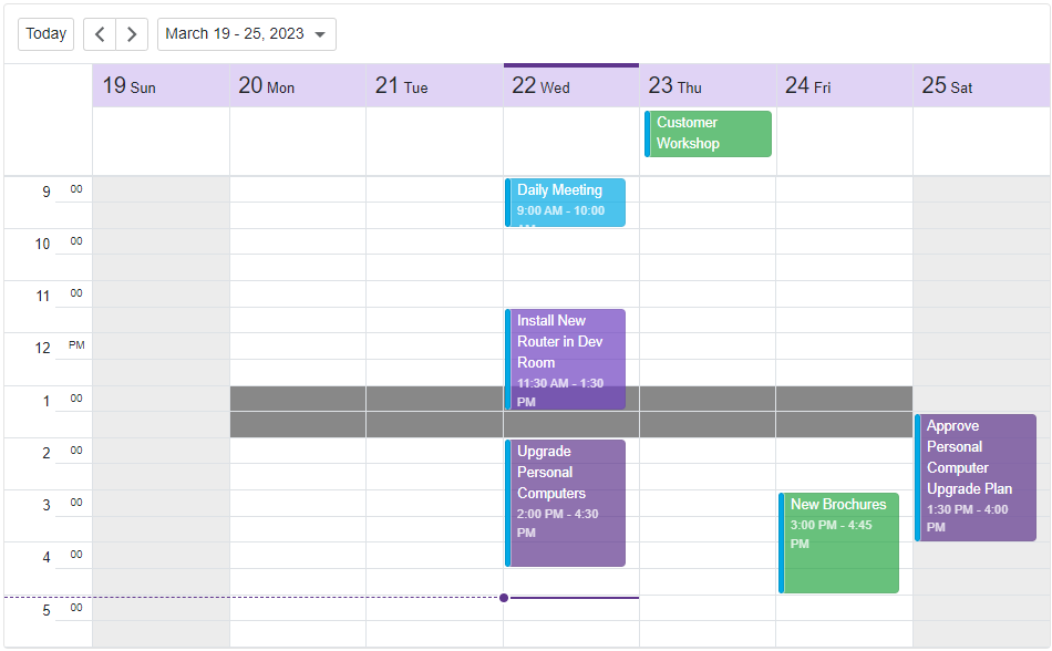 Blazor Scheduler HTML Cell Decoration