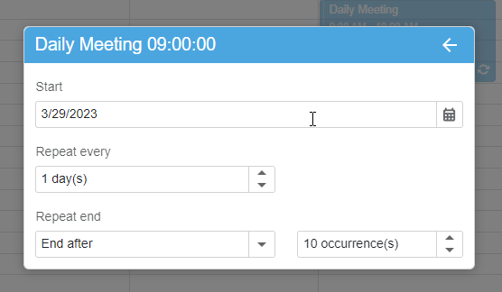 Scheduler - Recurrence Settings Form Header