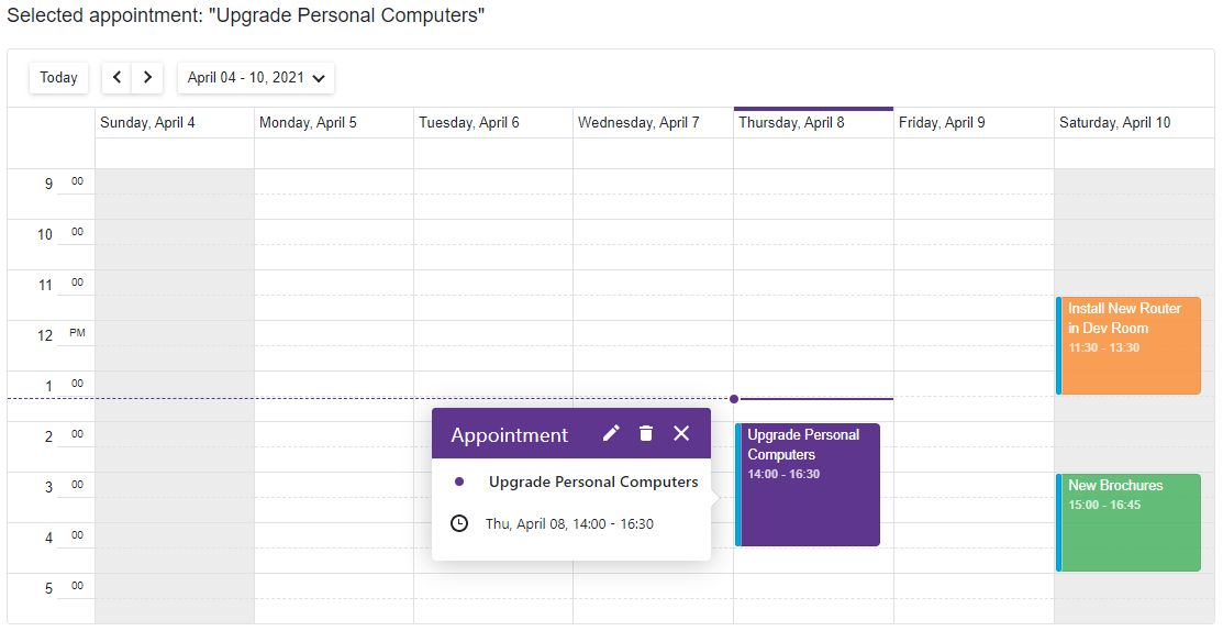 Selected appointment changed