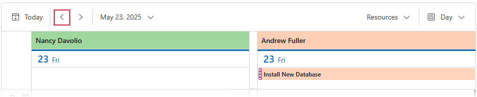 Scheduler Toolbar - Previous Time Interval